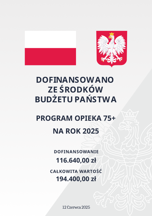Plansza informacyjna - flaga, herb nazwa programu oraz&nbsp;źr&oacute;dło finansowania wraz z&nbsp;kwotami zgodnie z&nbsp;artykułem.